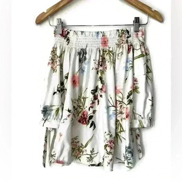Suzy Shier Womens White Floral Print Off Shoulder Fairy Euro Summer Boho Top XS - Picture 1 of 7